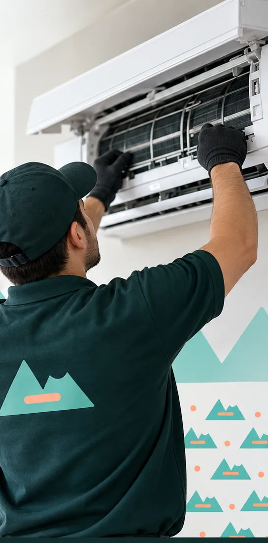 Técnico de Climas Valle limpiando un minisplit en una sala